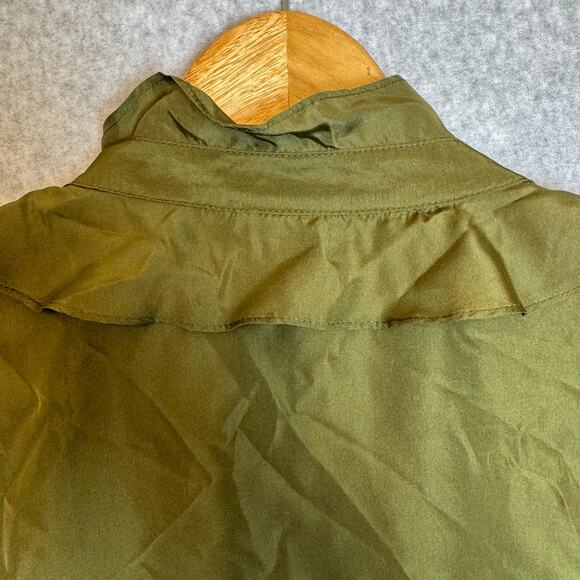 Talbots 100% Silk Blouse Womens Size 14W Ruffle Green Button Down Sleeveless Top - Picture 4 of 9